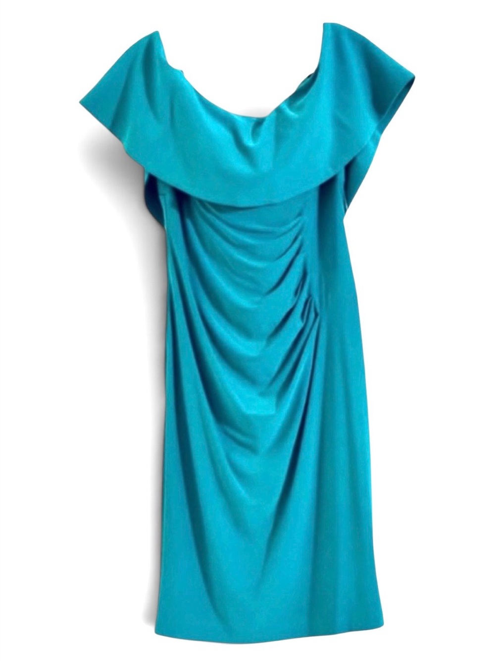 Xscape Teal One-Shoulder Draped Cocktail Dress
